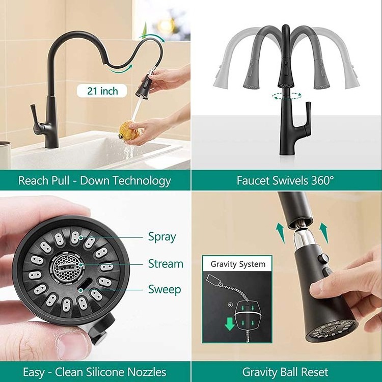 FAPULLY matte black hands-free drop-down sprayer touchless automatic sensor kitchen sink faucet