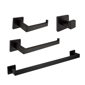 4 Piece Square Design Towel bar set Matt Black Modern Bathroom Accessories Hardware Set