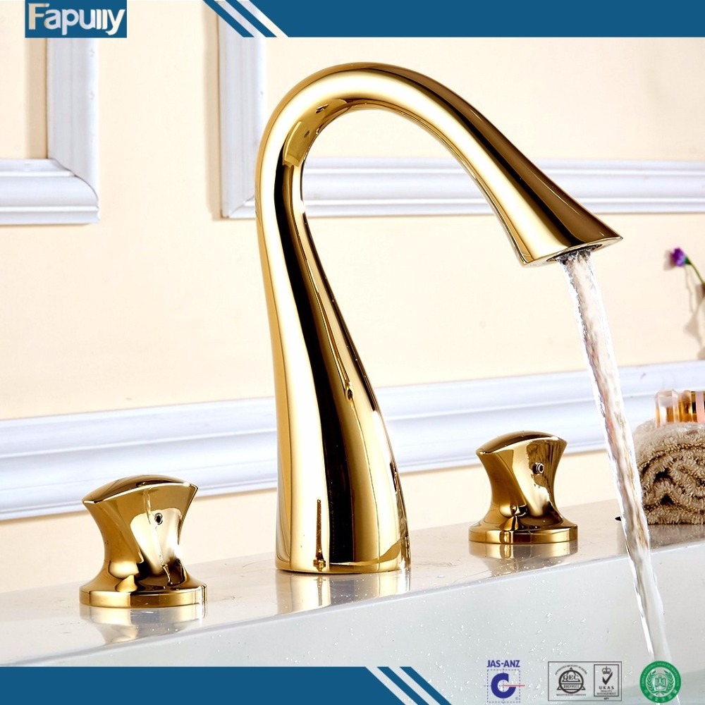 Fapully High quality contemporary bathroom 3 hole gold basin faucet