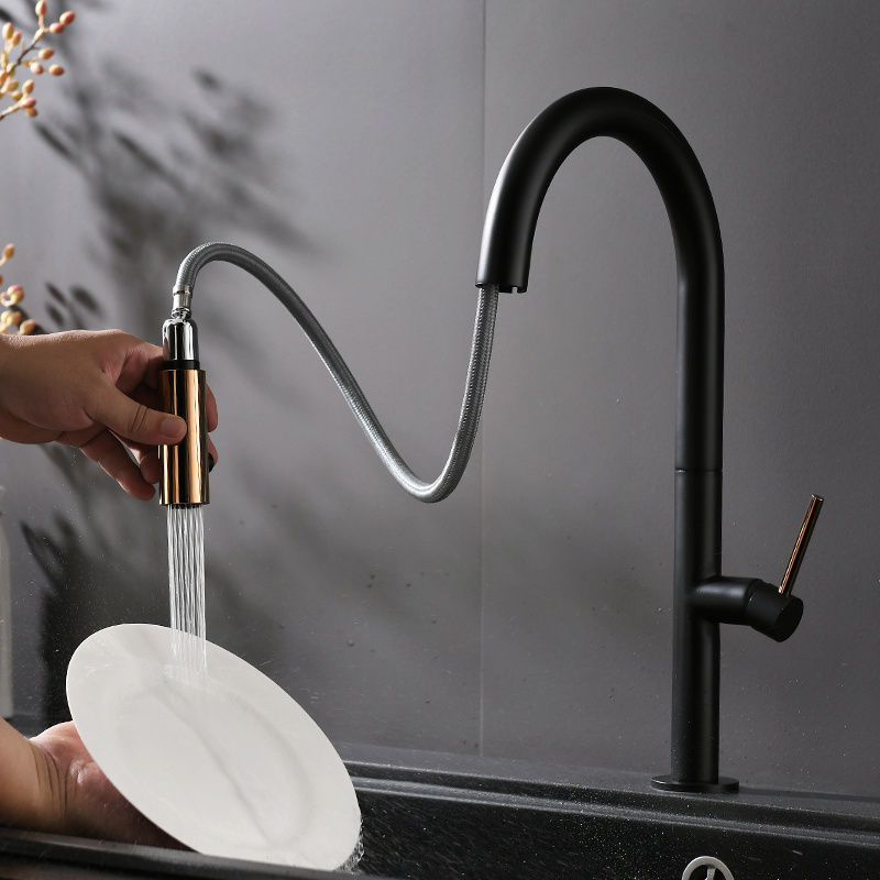 New Style Black Pull Down Brass Sink Kitchen Faucet