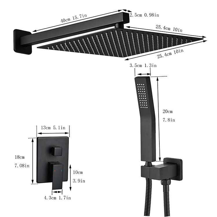 Wall Mounted 3 hole waterfall Bathtub Taps black shower set with Hand Shower