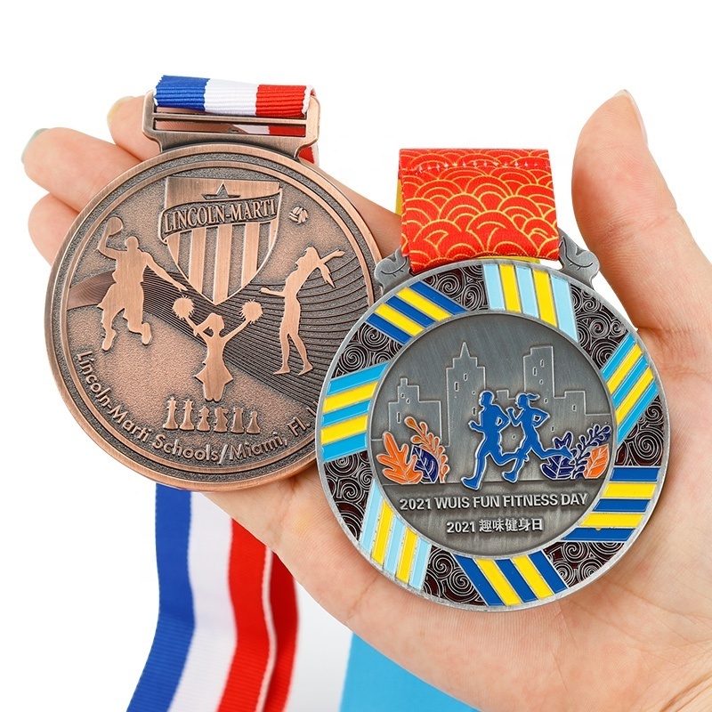 Manufacture Custom Gold Silver Metal Medal Award Competition Zinc Alloy Enamel Marathon Running Medal Sport Medals