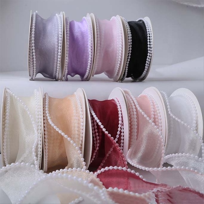 New Product Sweet Ribbon Pearl Lace Flowers Packaging Printed Organza Ribbons Decorative For Ribbons