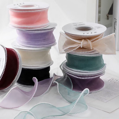 New Product Sweet Ribbon Pearl Lace Flowers Packaging Printed Organza Ribbons Decorative For Ribbons