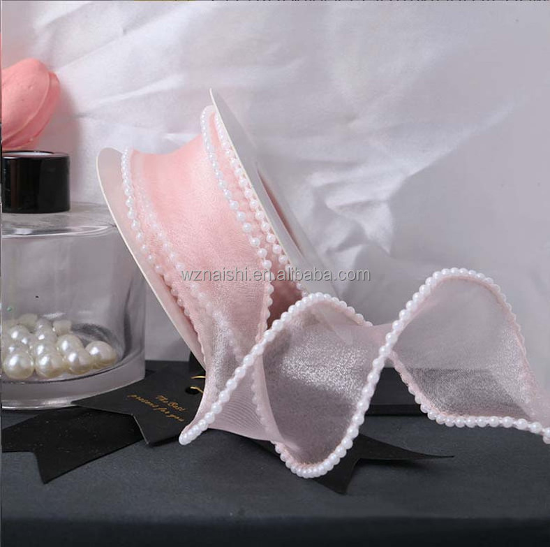 New Product Sweet Ribbon Pearl Lace Flowers Packaging Printed Organza Ribbons Decorative For Ribbons