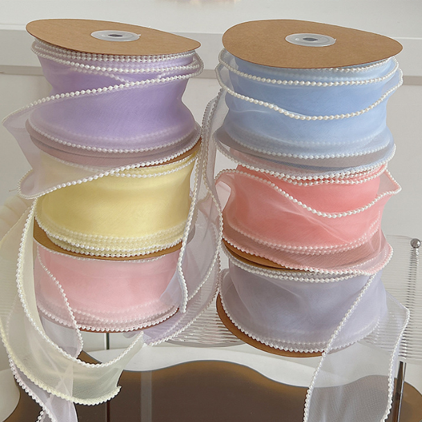 New Product Sweet Ribbon Pearl Lace Flowers Packaging Printed Organza Ribbons Decorative For Ribbons