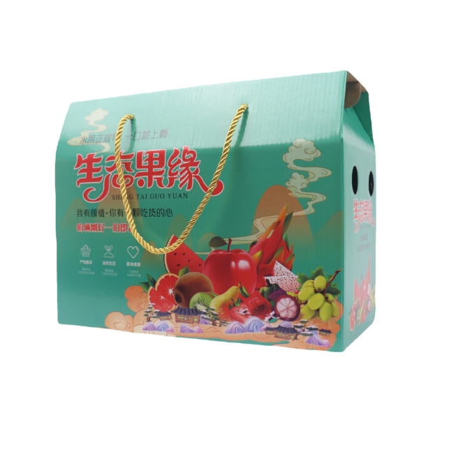 Custom printed fastening Corrugated box handle fruit packing Mango orange packaging boxes