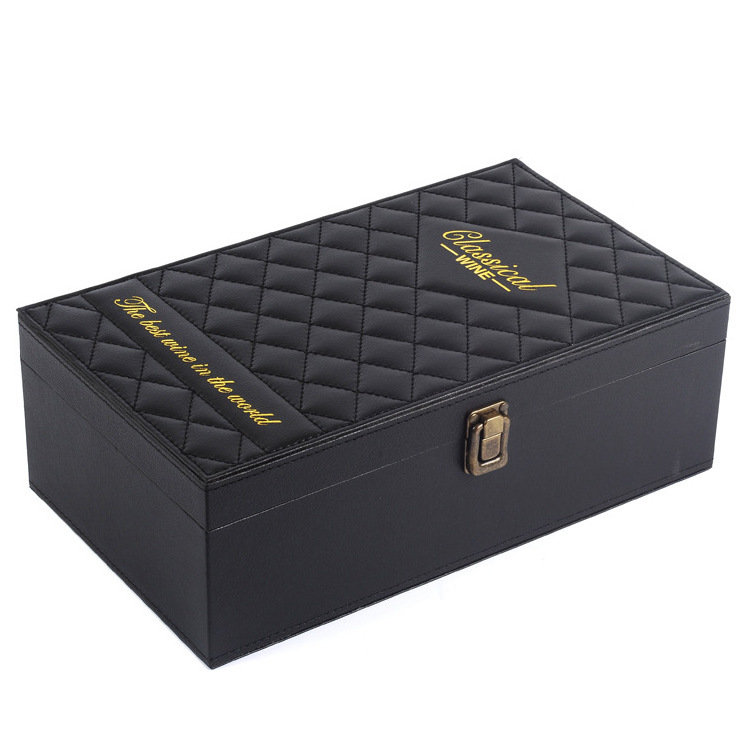 Luxury Custom Pu Leather Wine Gift Box, High Quality Packaging Wine Bottle Gift Boxes With Handle