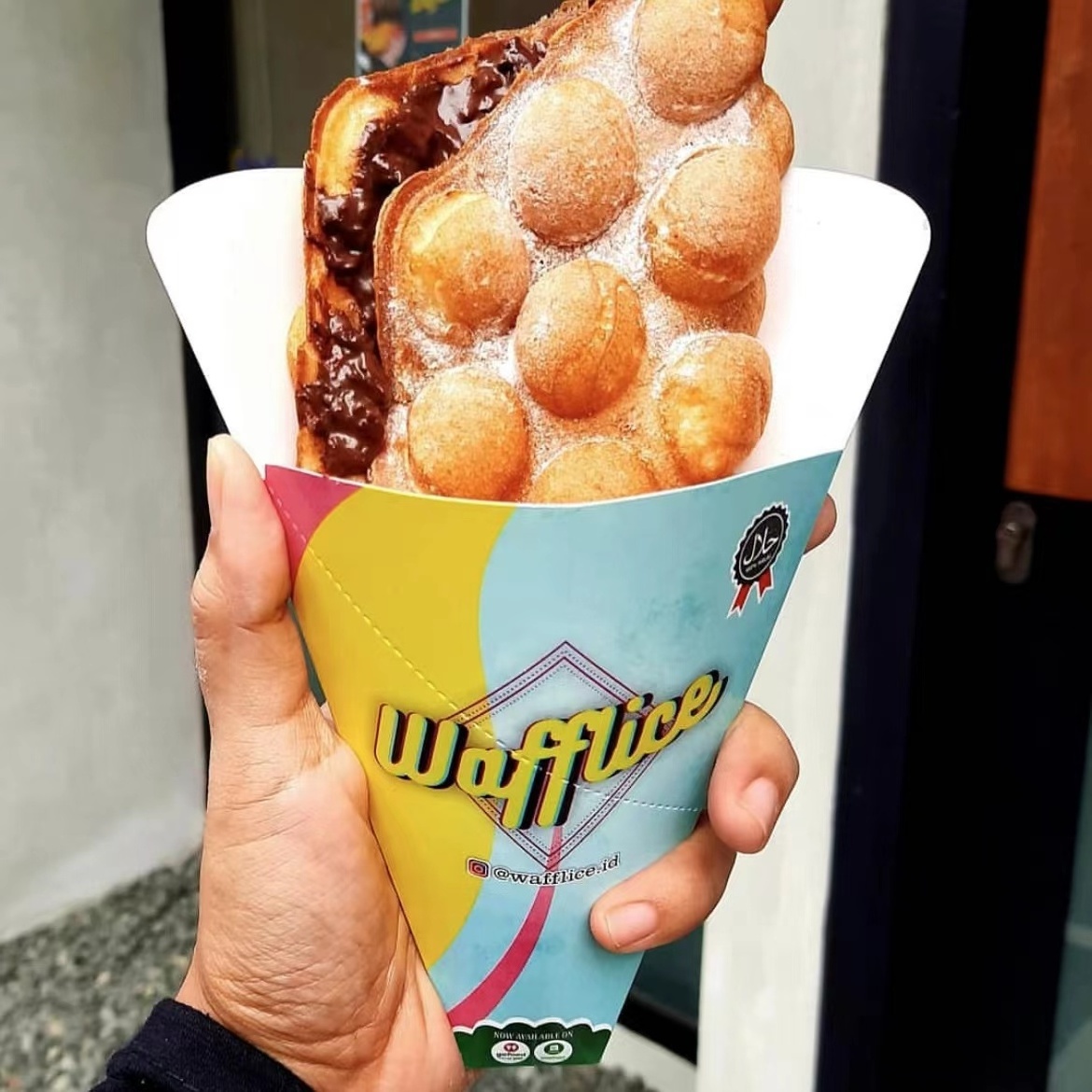 Paper Churros Holder Cone Disposable Bubble Egg Waffle Packing Box Crepe French Fries V Shape Bottom Cones Ice Cream Holder