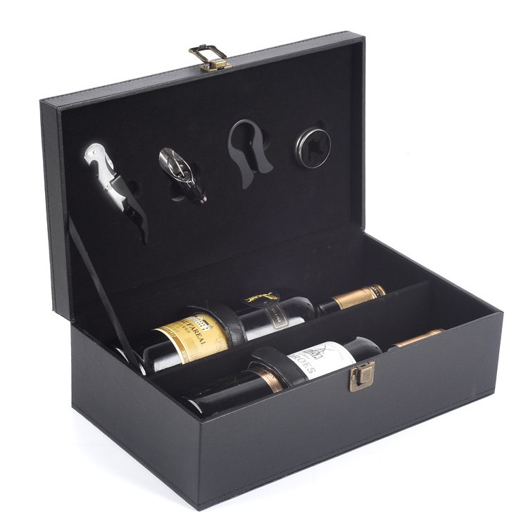 Luxury Custom Pu Leather Wine Gift Box, High Quality Packaging Wine Bottle Gift Boxes With Handle