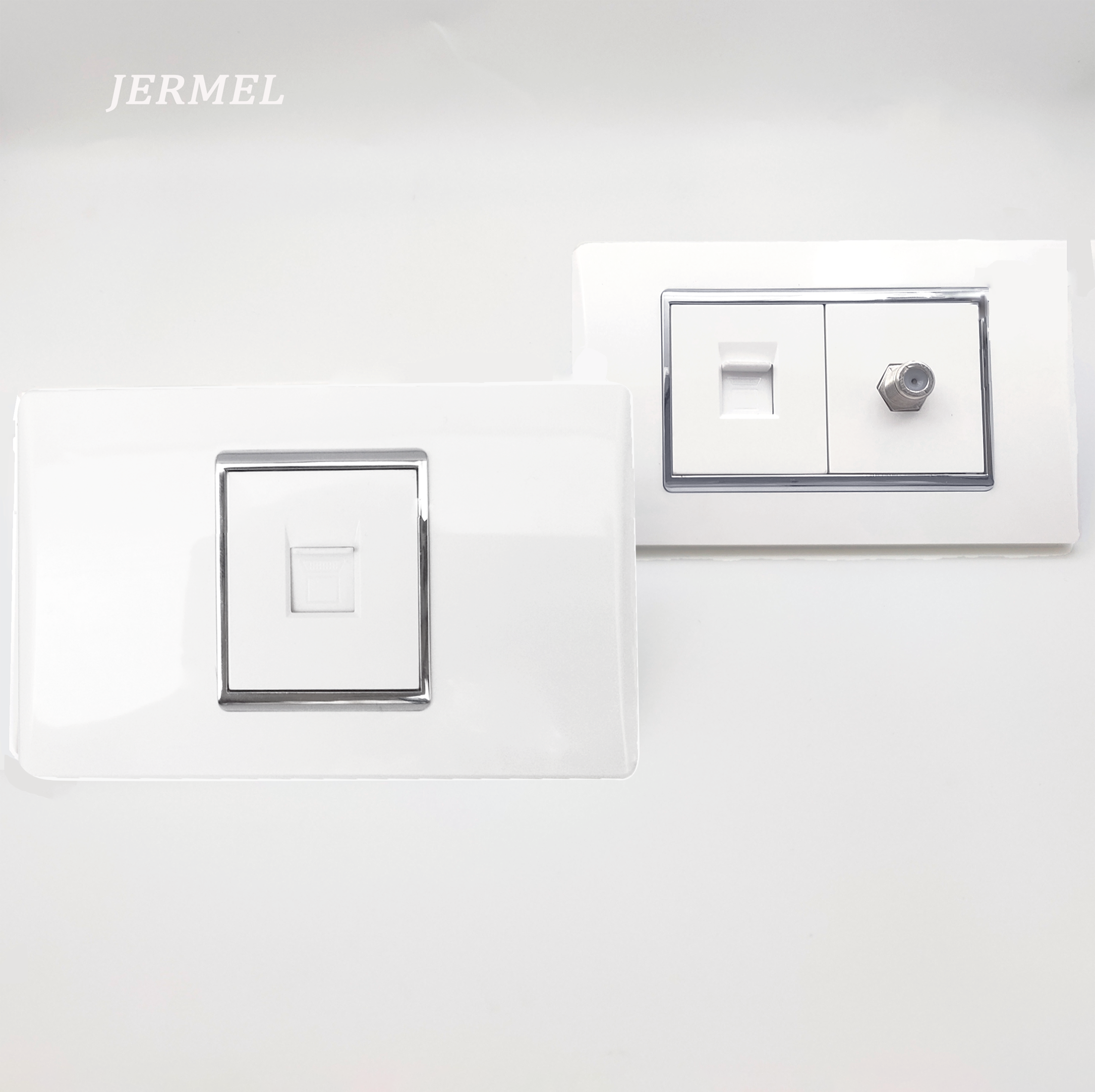 JERMEL White Faceplate Customized Wall Plate Socket Network Lan Telephone Port RJ45 Wall Electrical Outlet