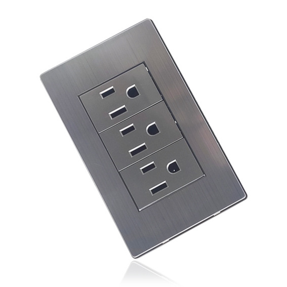 Stainless Steel Panel  Electric interruptor  US standard light home wall switch 9 pins socket outlet electrical