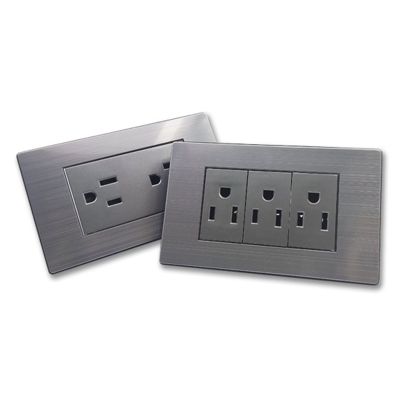 Stainless Steel Panel  Electric interruptor  US standard light home wall switch 9 pins socket outlet electrical