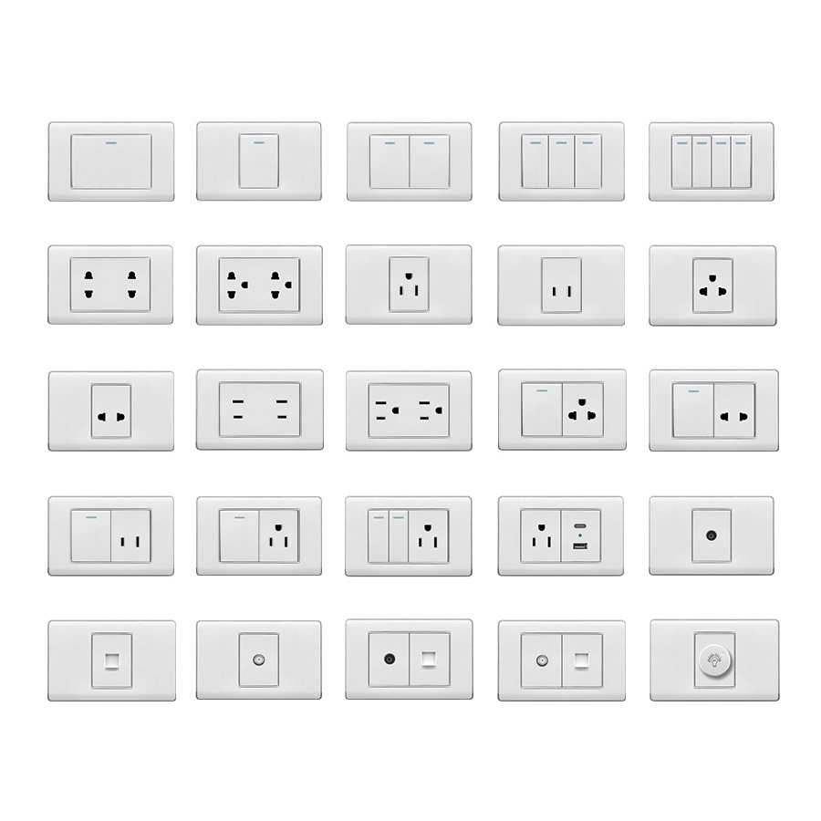 Good Quality 118S3 US Standard Multi Function Home Outlet TEL LAN Push Button Wall Switches And Sockets