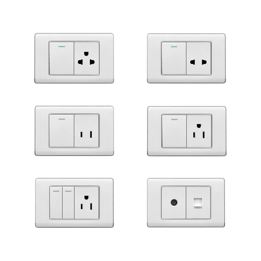 Good Quality 118S3 US Standard Multi Function Home Outlet TEL LAN Push Button Wall Switches And Sockets