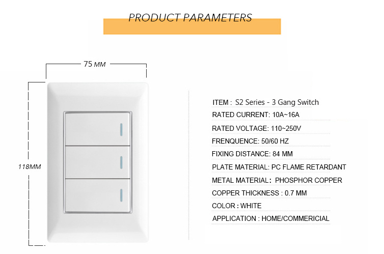 South American new style switch US standard light home wall switch 3 gang touch wall switches