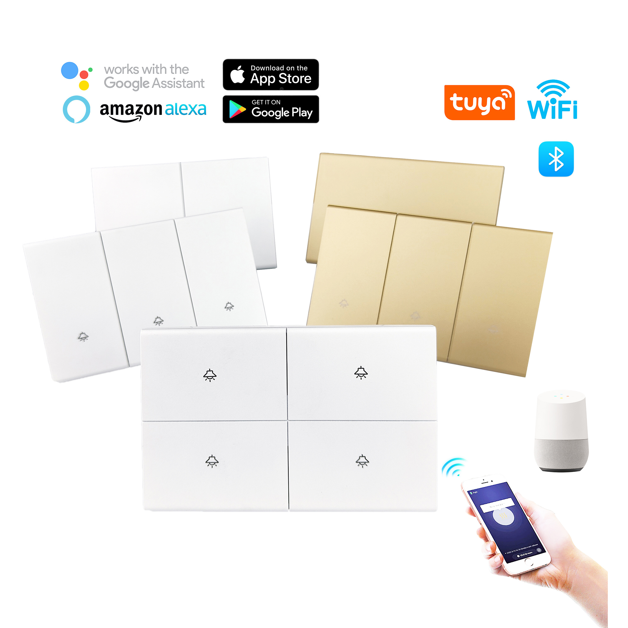 Tuya Smart Switch App Wifi Led Light Touch Switch Skin Feeling PC Electrical Remote Wireless 4 Gang Wall Switch