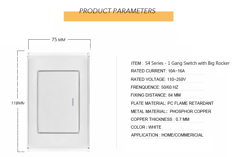 Interruptor americano 1Gang 1Way 2 Way Switch with Big Rocker high-quality PC plate wall home electrical switches