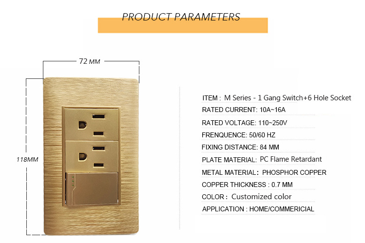 High Quality South American Wall socket outlets  Electric interruptor Light Switch 1 Gang Switch 6 Hole Outlet