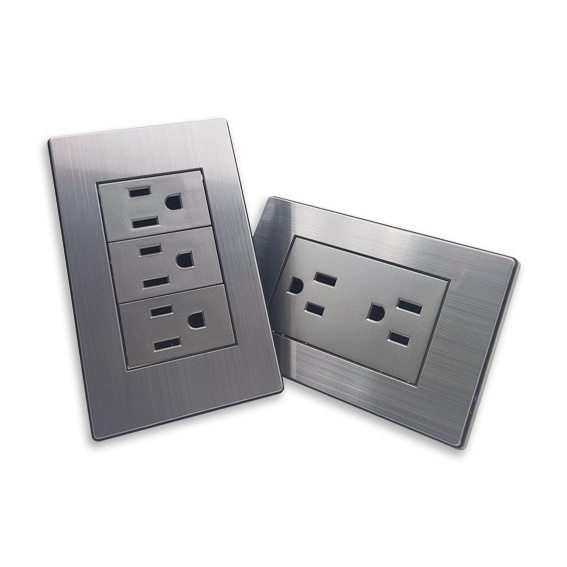 Stainless Steel Panel   interruptor Enchufe US standard light home wall switch Triple Socket outlet electrical