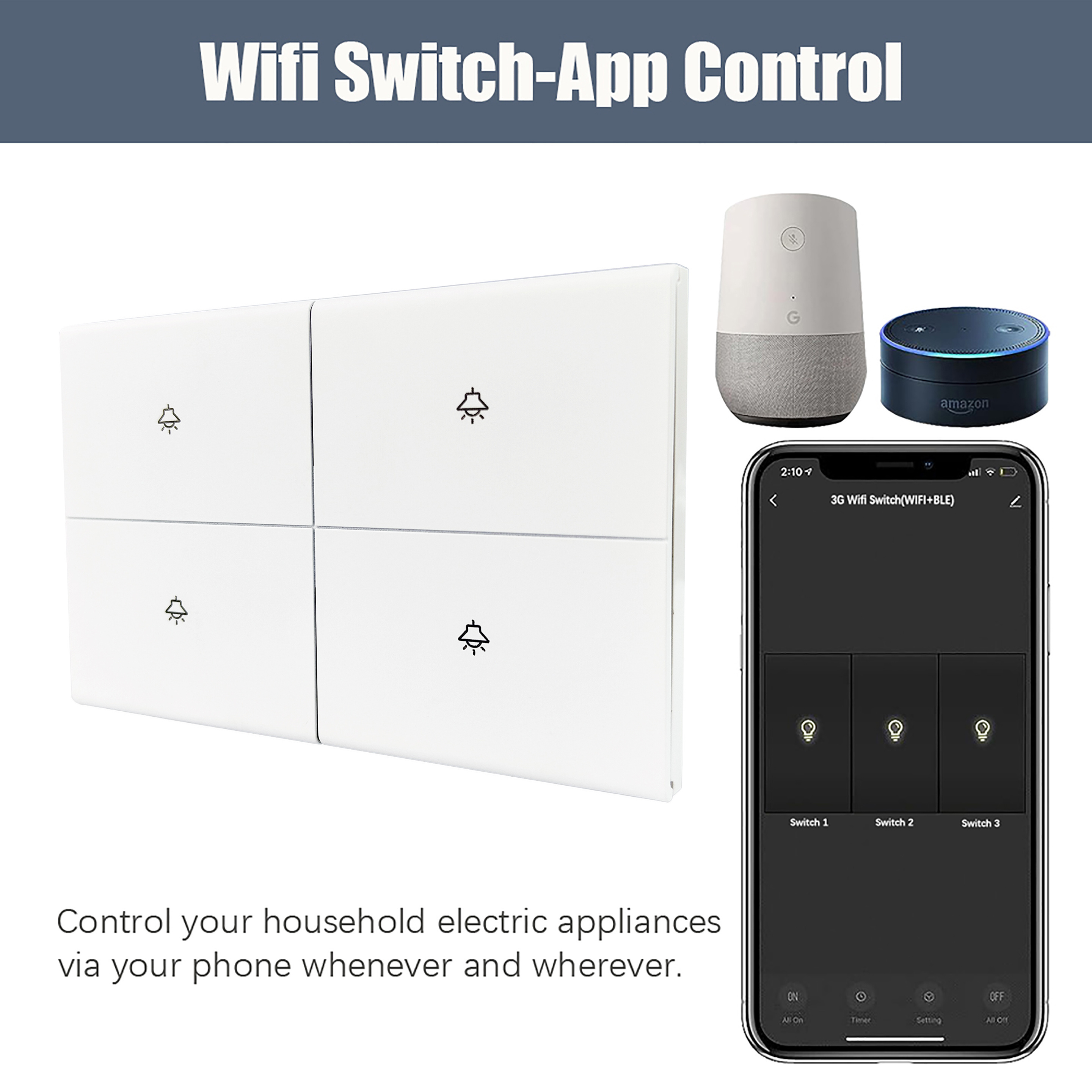 Tuya Smart Switch App Wifi Led Light Touch Switch Skin Feeling PC Electrical Remote Wireless 4 Gang Wall Switch