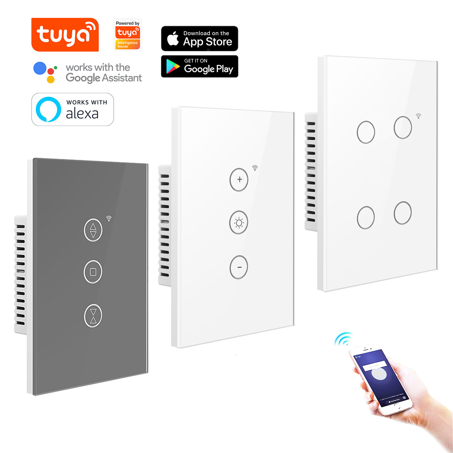 US Standard Tuya Smart WiFi Glass Panel 1/2/3/4 Gang Wall Light Alexa Remote Control Smart Touch Switch