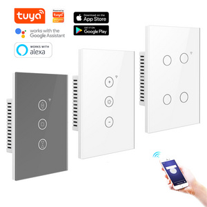 US Standard Tuya Smart WiFi Glass Panel 1/2/3/4 Gang Wall Light Alexa Remote Control Smart Touch Switch