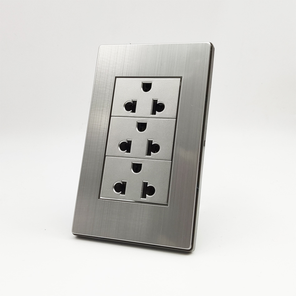 Stainless Steel Panel   interruptor Enchufe US standard light home wall switch Triple Socket outlet electrical