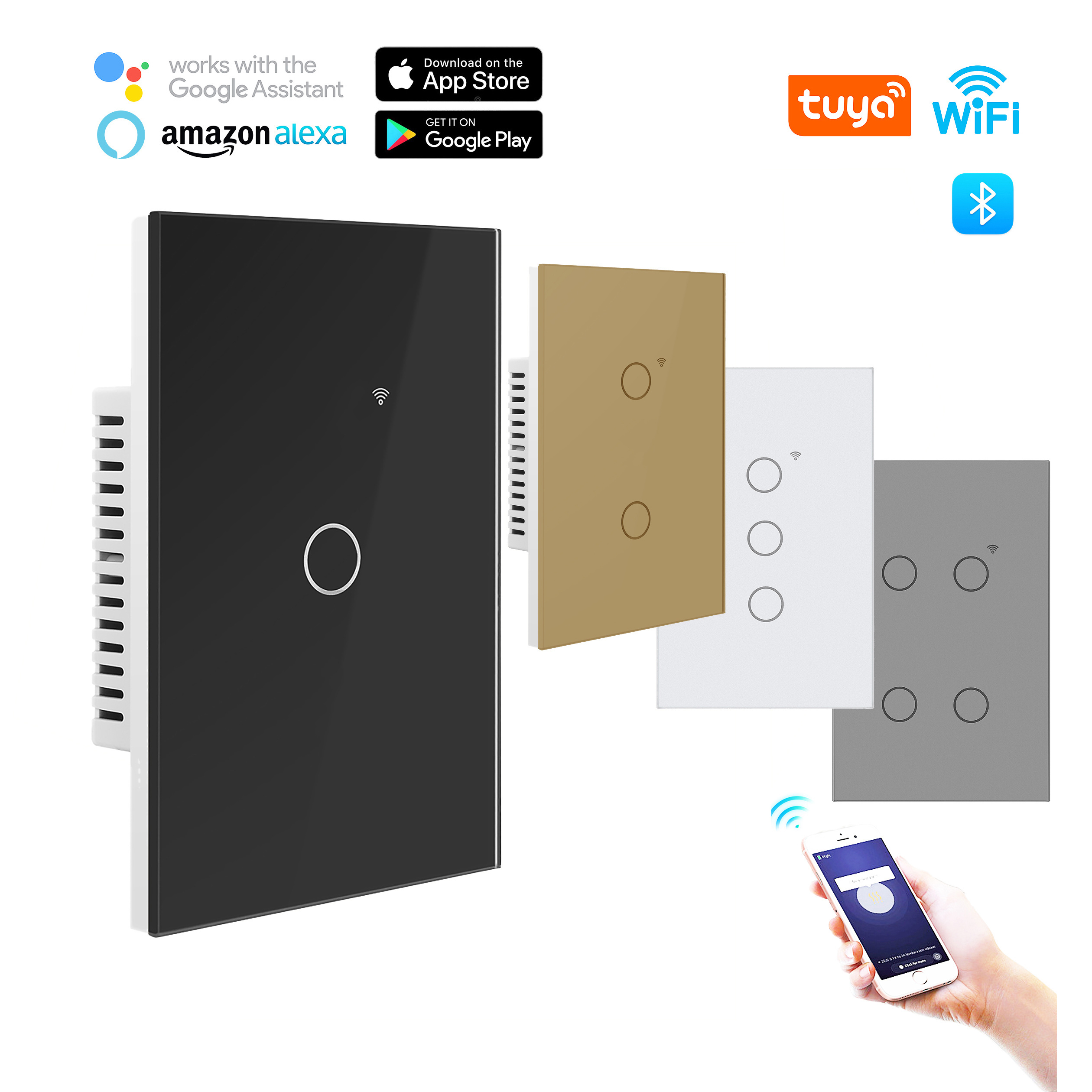 Tuya Remote Smart Switch 16A Tuya app smart switch 1/2/3/4 gang Touch smart switch Works With Alexa Google Home