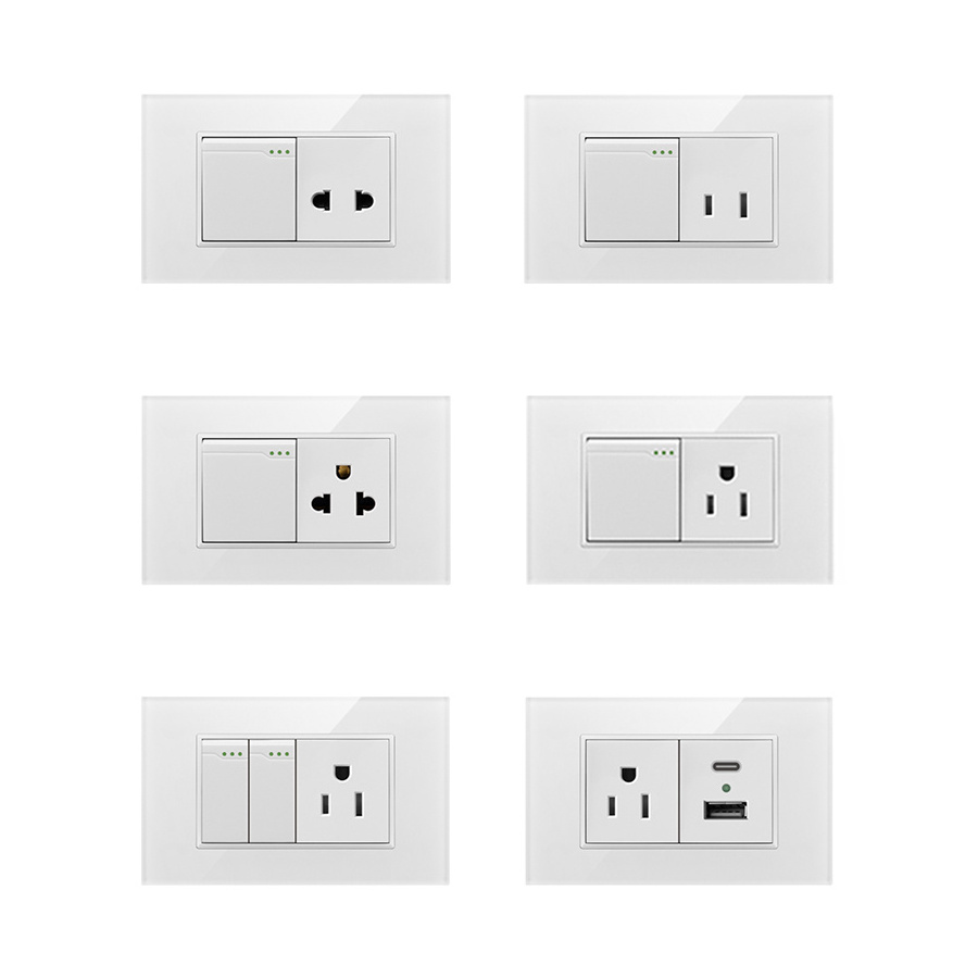 T series -Acrylic Panel Modern Home Switches US Standard Electrical Outlet Bell Wall Switch and TEL/LAN USB Socket