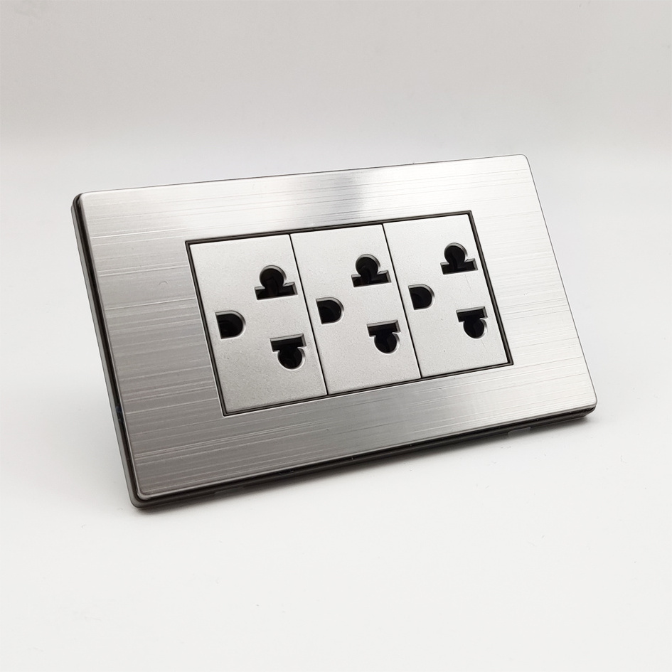 Stainless Steel Panel   interruptor Enchufe US standard light home wall switch Triple Socket outlet electrical