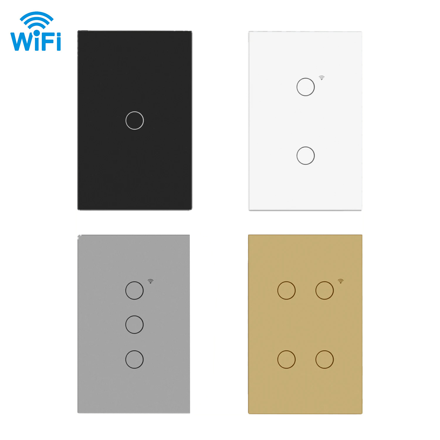 US Standard Tuya Smart WiFi Glass Panel 1/2/3/4 Gang Wall Light Alexa Remote Control Smart Touch Switch