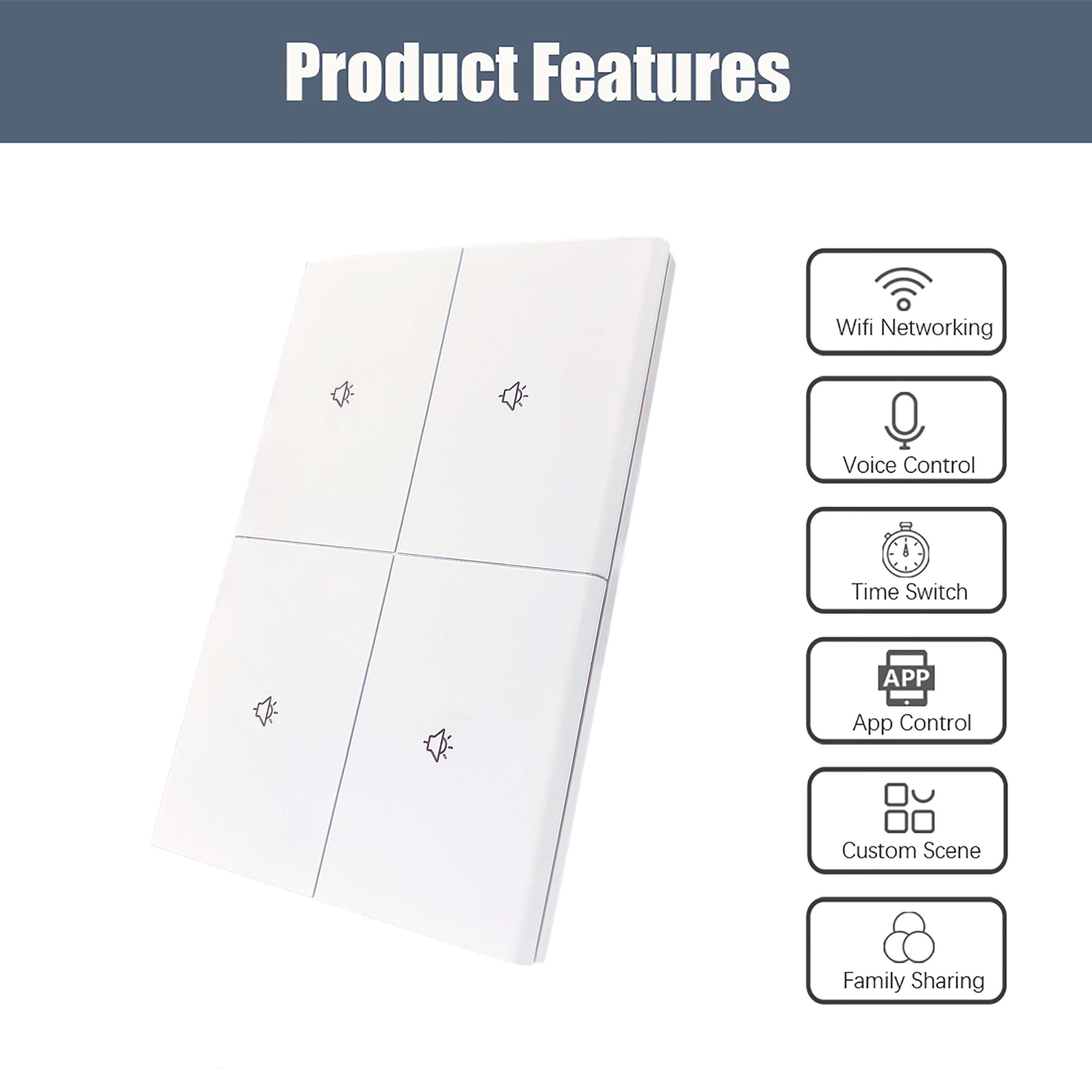 Tuya Smart Switch App Wifi Led Light Touch Switch Skin Feeling PC Electrical Remote Wireless 4 Gang Wall Switch