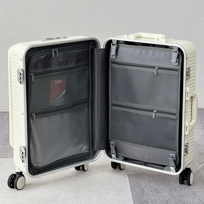 ABS PC smart traveling luggage Aluminium frame trolley luggage TSA lock hardshell suitcase Front open trunk USB charging luggage