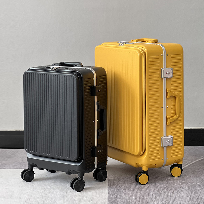 ABS PC smart traveling luggage Aluminium frame trolley luggage TSA lock hardshell suitcase Front open trunk USB charging luggage