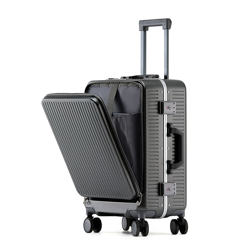 ABS PC smart traveling luggage Aluminium frame trolley luggage TSA lock hardshell suitcase Front open trunk USB charging luggage