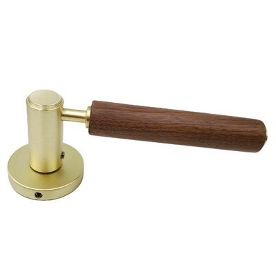 Real wood handle aluminum lock modern wood color door handle for front privacy door