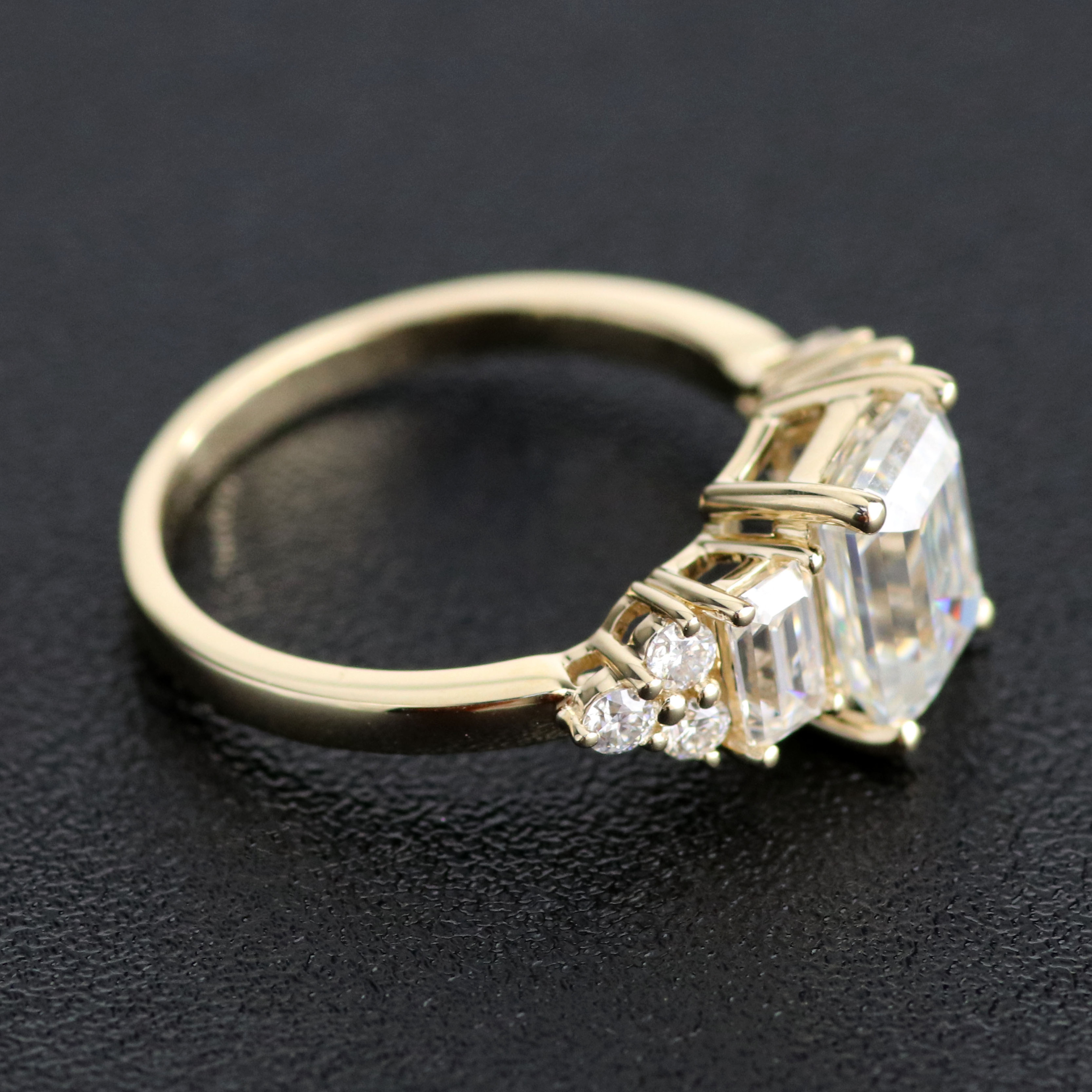 Provence Gem Customized 14k yellow gold ring 6*8mm emerald cut moissanite engagement step ring