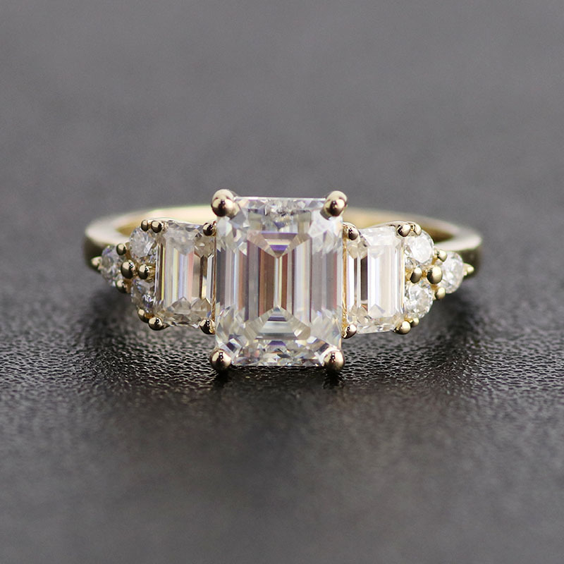 Provence Gem Customized 14k yellow gold ring 6*8mm emerald cut moissanite engagement step ring