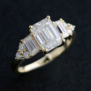 Provence Gem Customized 14k yellow gold ring 6*8mm emerald cut moissanite engagement step ring