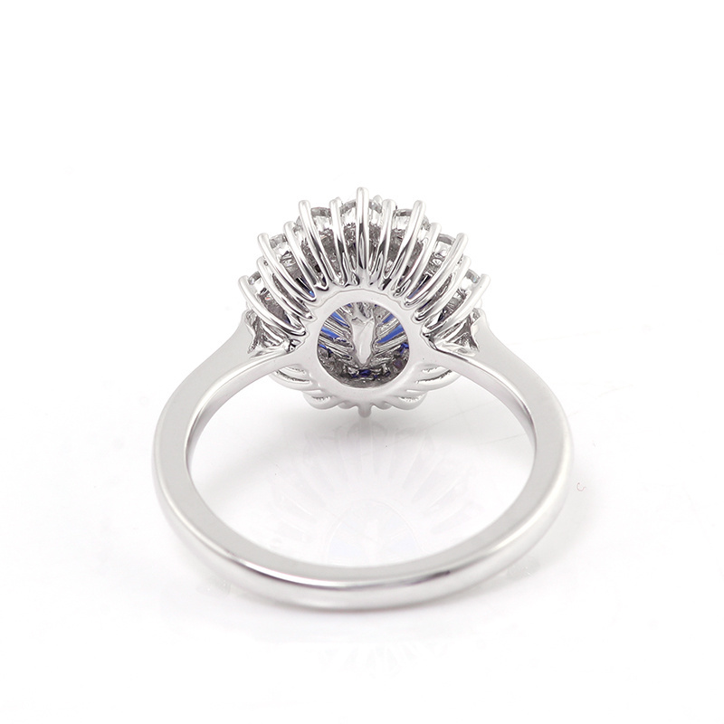 Provence 10k White Gold Oval Sapphire and Diamond Halo Cocktail Ring Women's First Jewelry