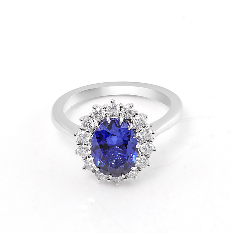 Provence 10k White Gold Oval Sapphire and Diamond Halo Cocktail Ring Women's First Jewelry