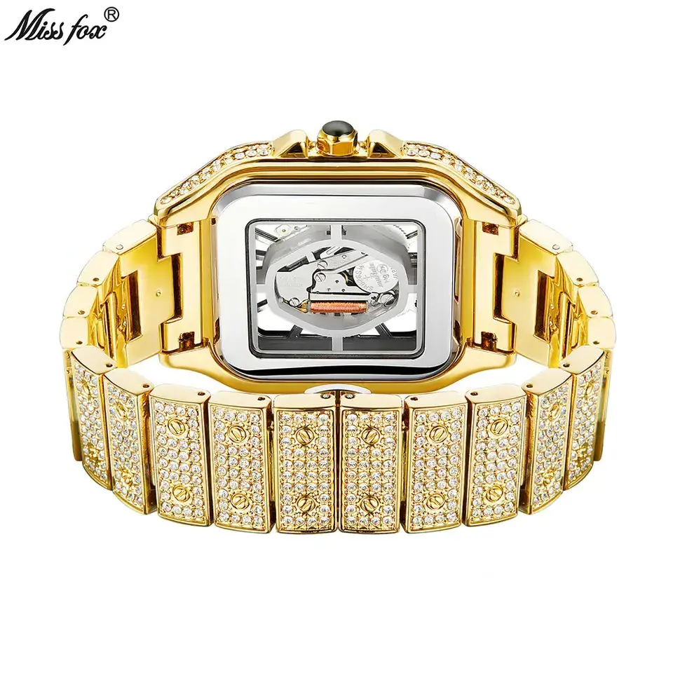 Best selling Top Brand Luxury Bling Caier skeleton watch Men mechanical Hip Hop Gold Full Diamond Caier custom Iced Out Watch