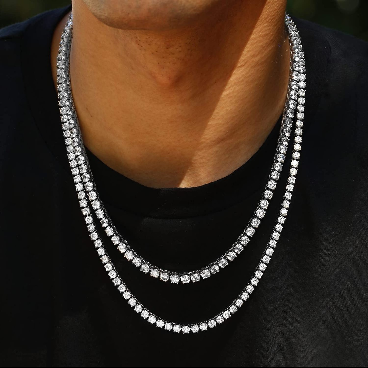 Iced Tennis Chain Men Chunky Necklace 18K Gold Plated Silver Moissanite Diamond Jewelry Gift 3mm Tennis Chain