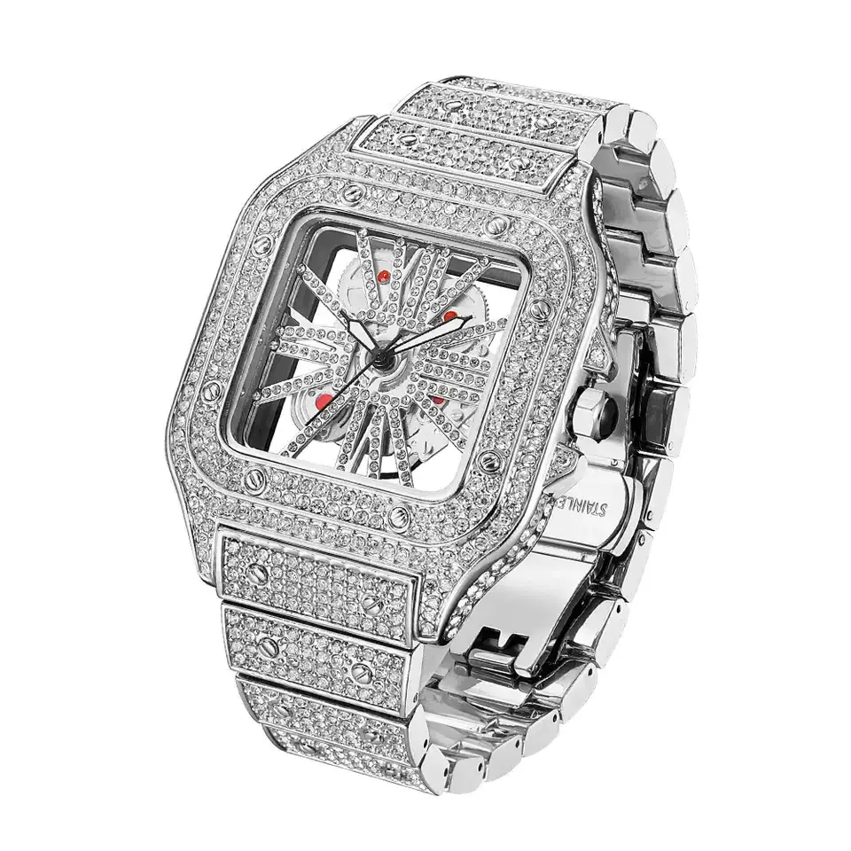 Best selling Top Brand Luxury Bling Caier skeleton watch Men mechanical Hip Hop Gold Full Diamond Caier custom Iced Out Watch