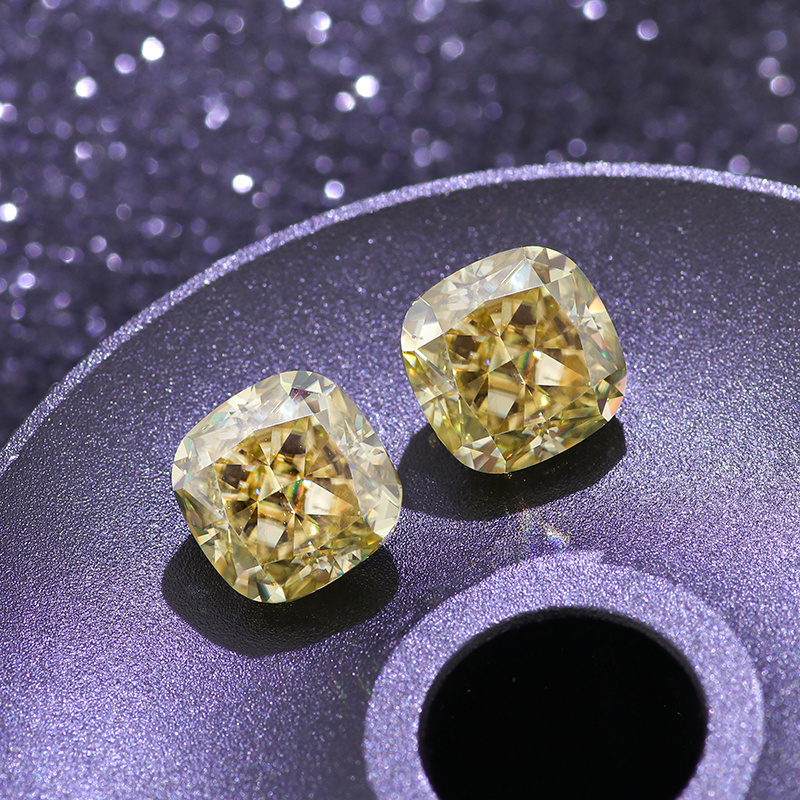 big 2ct 7*7mm deep yellow cushion cutting  moissanite loose diamond for sale