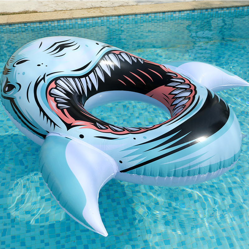 3d Realistic Printed Shark Swimming Ring Adult Water Recliner Lounge Float Row Thickened Pvc Orca Head Big Mount  Pool Lounger