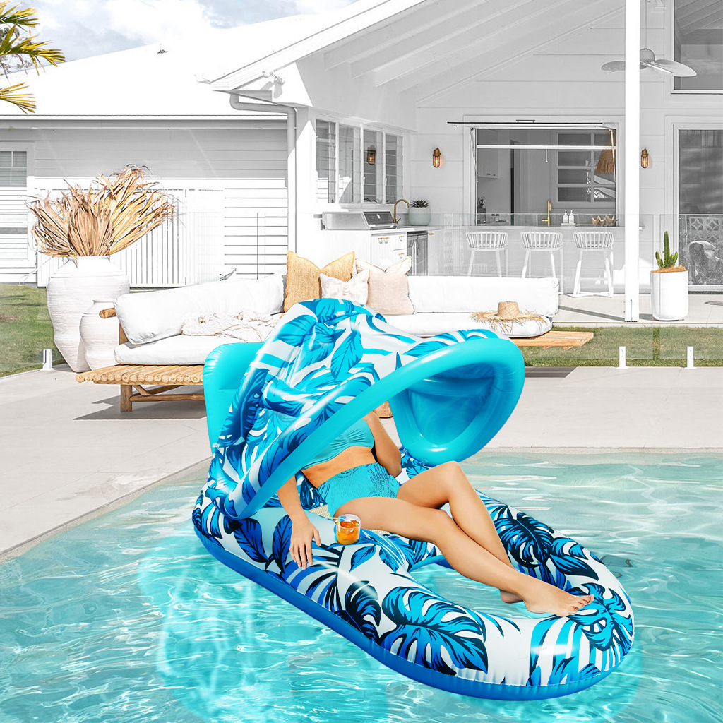 New Swimming Water Recliner Lounge Pvc Floating Row Adult Pool Inflatable  Floater Lounger Recliner Hammock With Sunshade Canopy