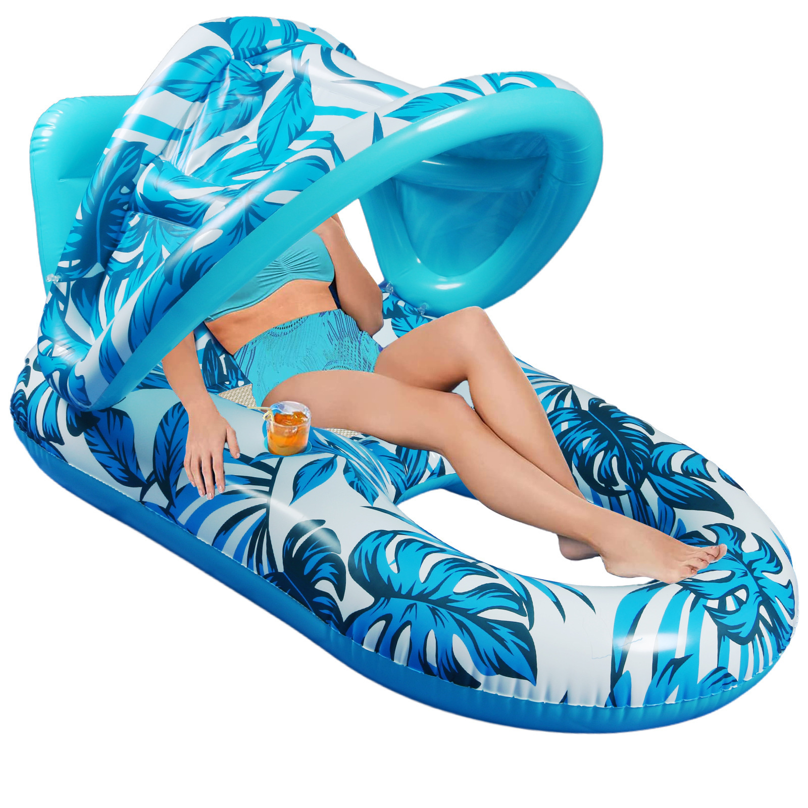 New Swimming Water Recliner Lounge Pvc Floating Row Adult Pool Inflatable  Floater Lounger Recliner Hammock With Sunshade Canopy