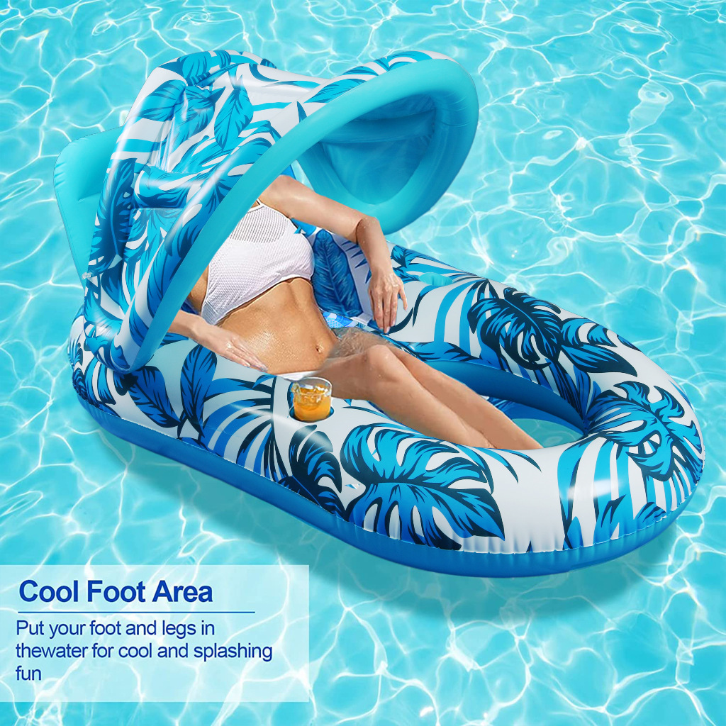 New Swimming Water Recliner Lounge Pvc Floating Row Adult Pool Inflatable  Floater Lounger Recliner Hammock With Sunshade Canopy